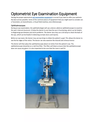 Optometrist Eye Examination Equipment