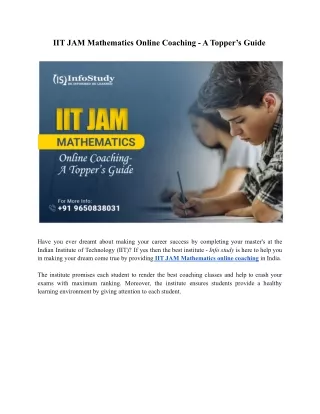 IIT JAM Mathematics Online Coaching - A Topper’s Guide.