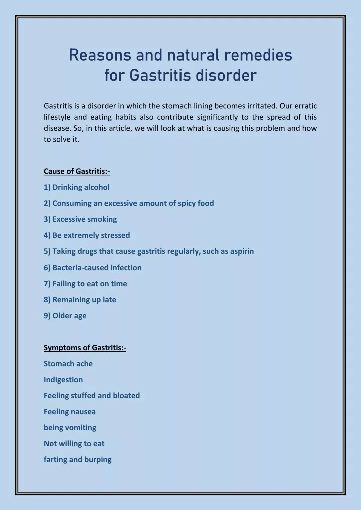 reasons and natural remedies for gastritis