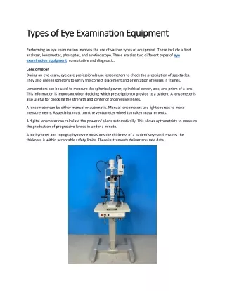 Types of Eye Examination Equipment