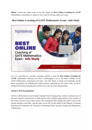 Best Online Coaching of GATE Mathematics Exam - Info Study