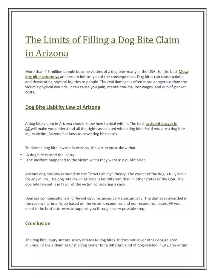 the limits of filling a dog bite claim in arizona
