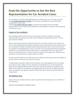Grab the Opportunity to Get the Best Representation for Car Accident Cases
