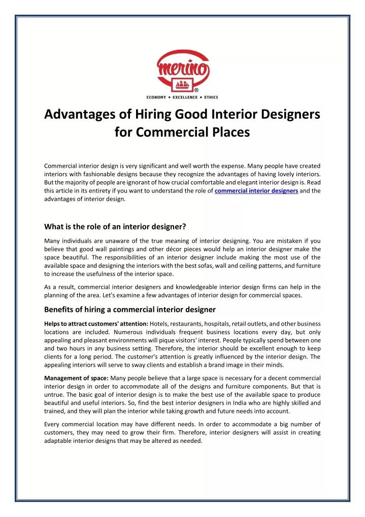 advantages of hiring good interior designers