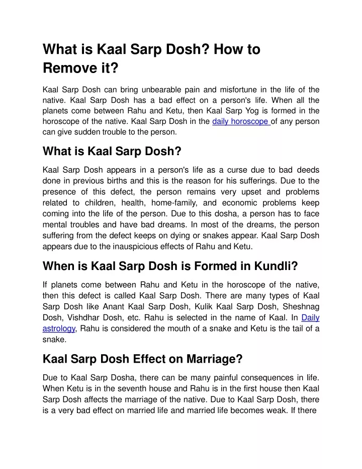 what is kaal sarp dosh how to remove it