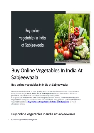 Buy Online Vegetables In India At Sabjeewaala