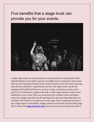 Five benefits that a stage truck can provide you for your events