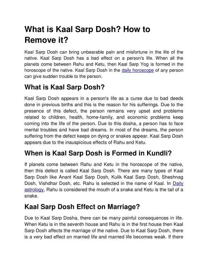 what is kaal sarp dosh how to remove it