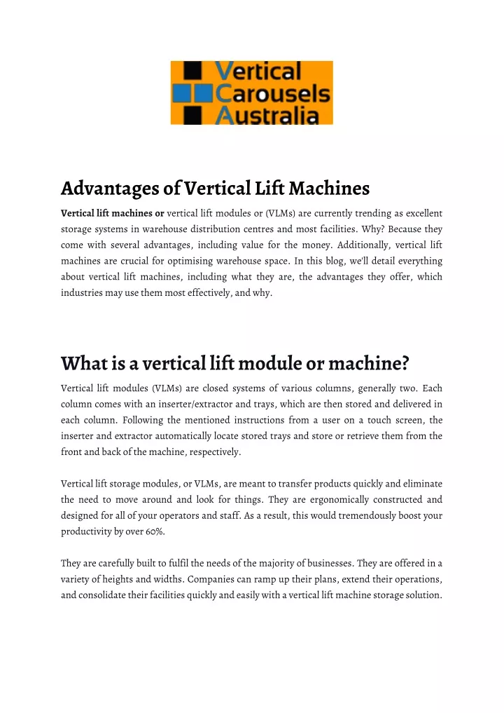 advantages of vertical lift machines vertical