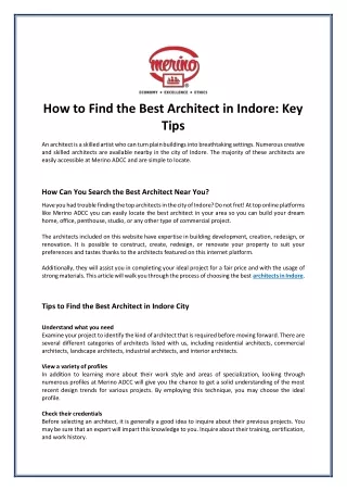 how to find the best architect in indore key tips