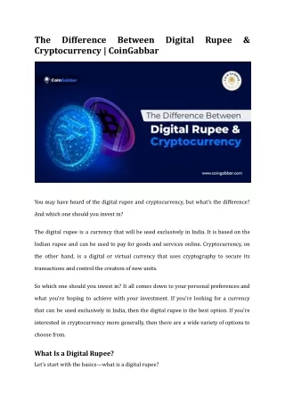 The Difference Between Digital Rupee & Cryptocurrency _ CoinGabbar