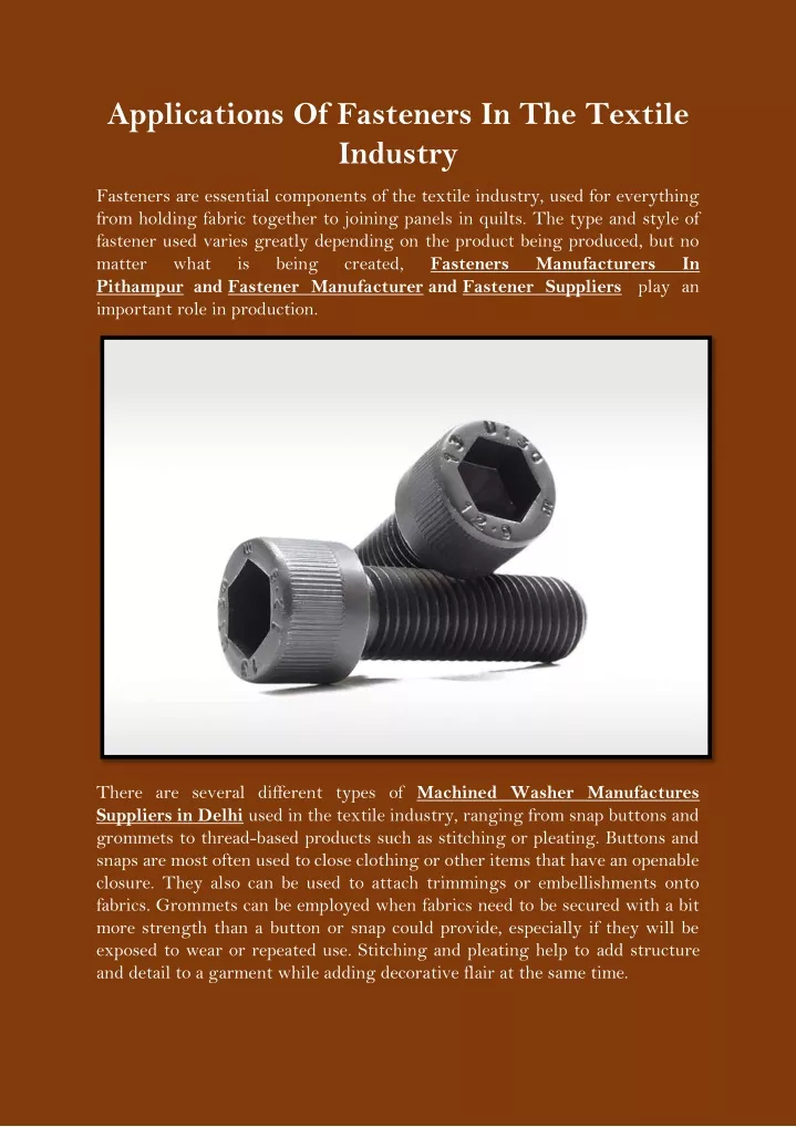 applications of fasteners in the textile industry