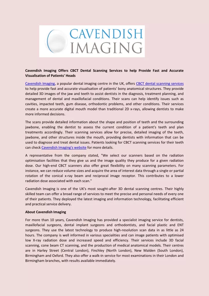 cavendish imaging offers cbct dental scanning