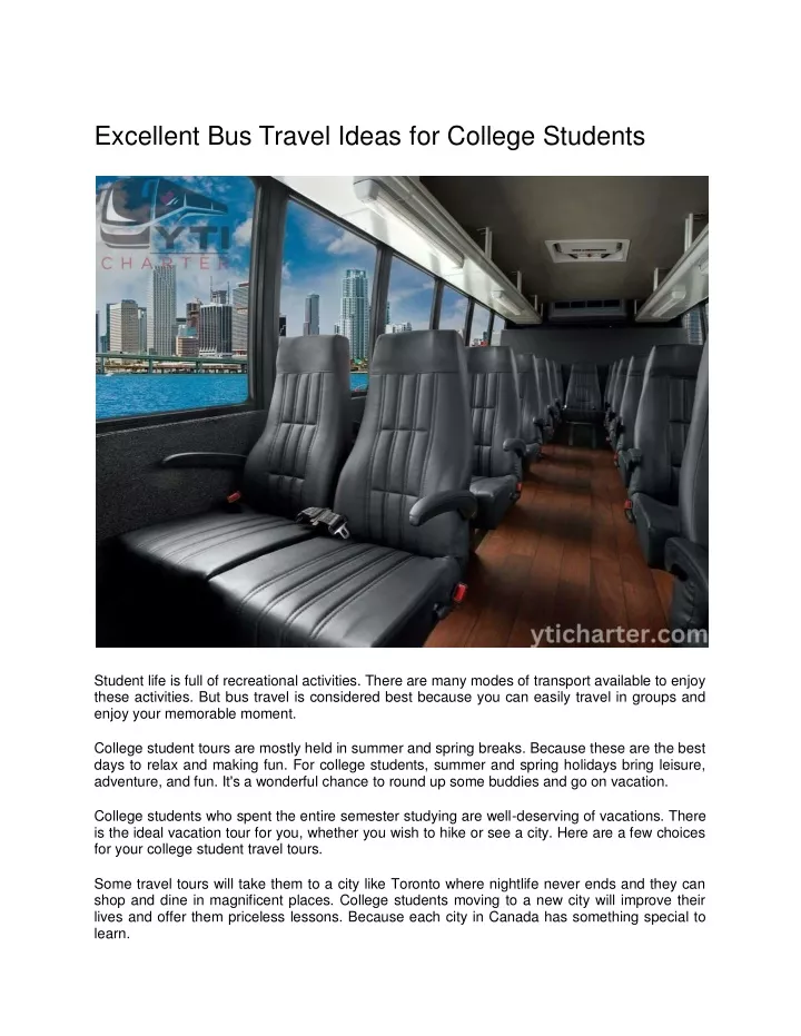 excellent bus travel ideas for college students
