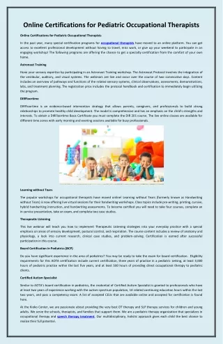 online certifications for pediatric occupational