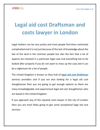 Legal aid cost Draftsman and costs lawyer in London