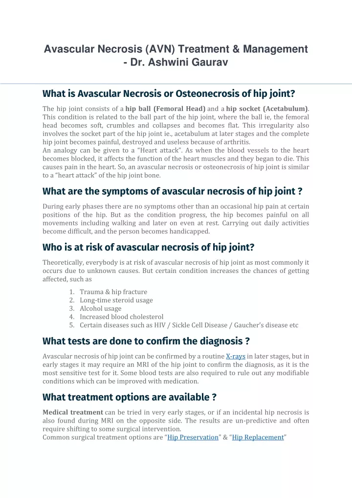 avascular necrosis avn treatment management