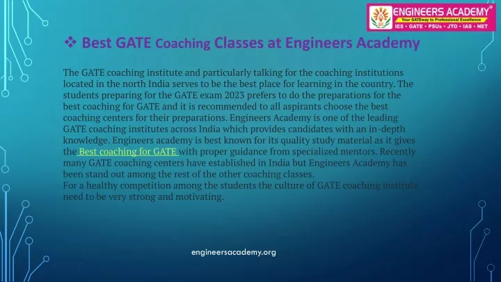 best gate coaching classes at engineers academy