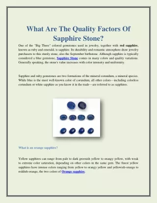 What Are The Quality Factors Of Sapphire Stone?