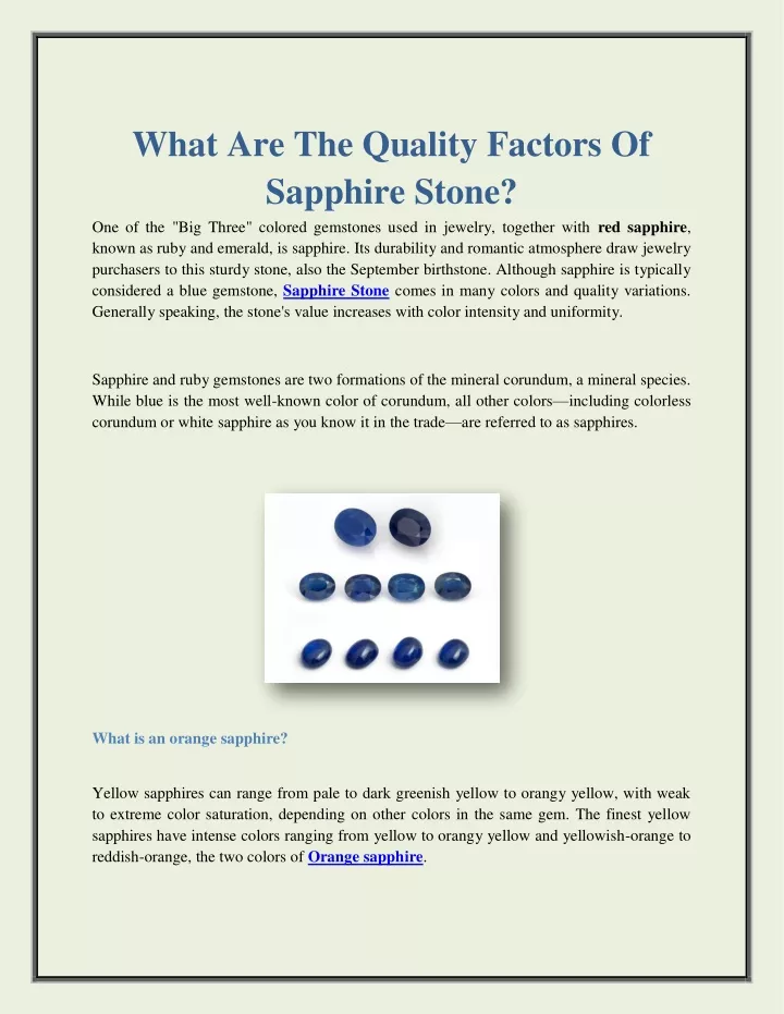 what are the quality factors of sapphire stone