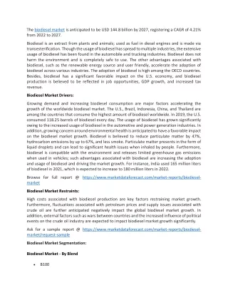 the biodiesel market is anticipated