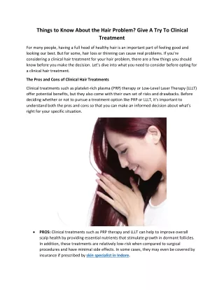 Things to Know About the Hair Problem? Give A Try To Clinical Treatment