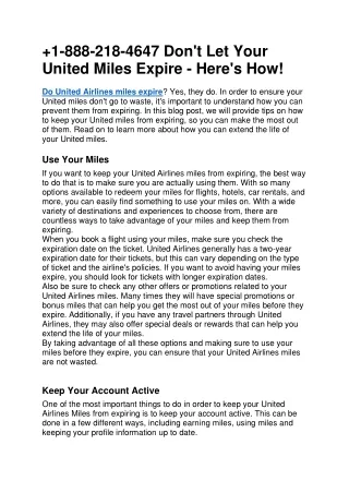 1-888-218-4647 Don't Let Your United Miles Expire  Here's How!