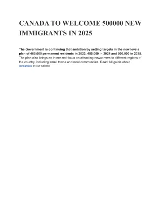 CANADA TO WELCOME 500000 NEW IMMIGRANTS IN 2025