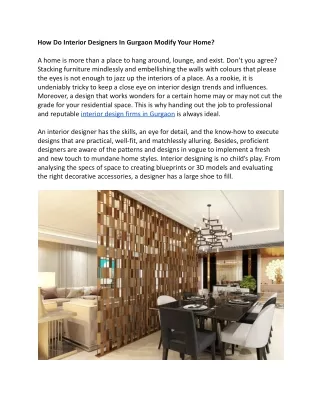 how do interior designers in gurgaon modify your