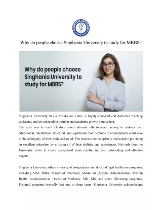 Why do people choose Singhania University to study for MBBS?