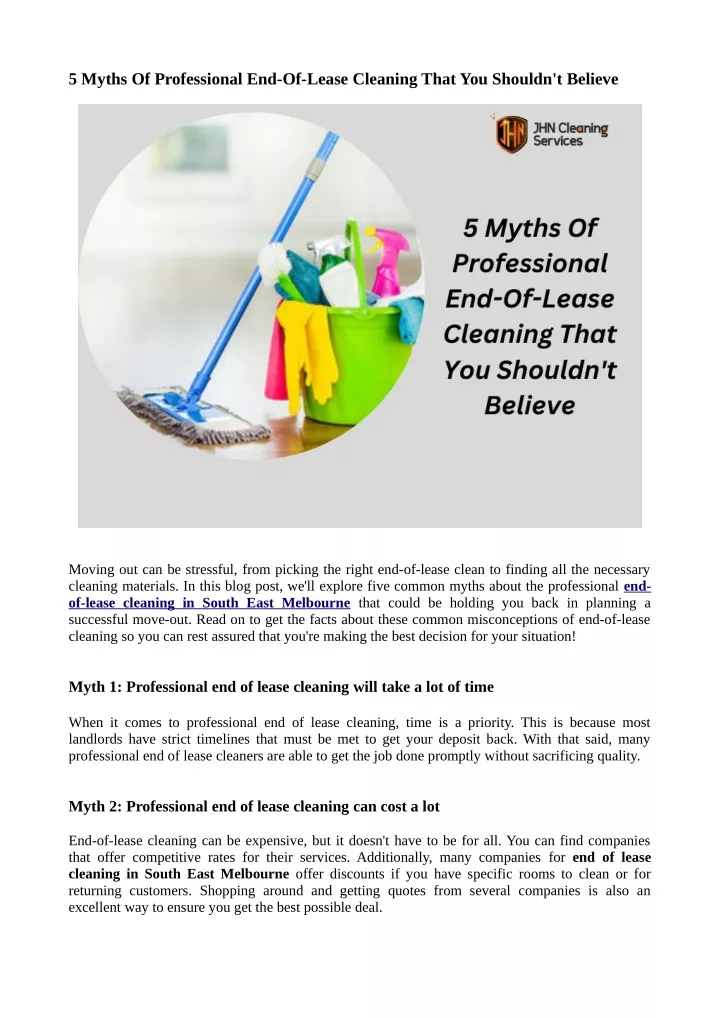 5 myths of professional end of lease cleaning