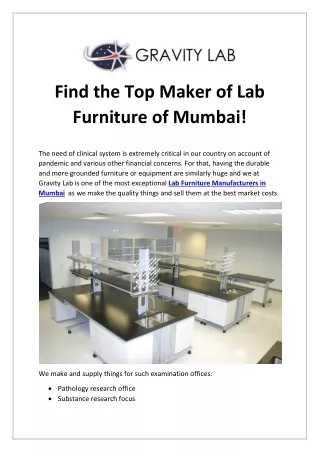 Find the Top Maker of Lab Furniture of Mumbai