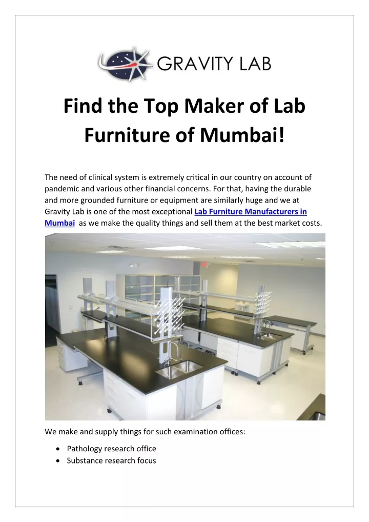 find the top maker of lab furniture of mumbai
