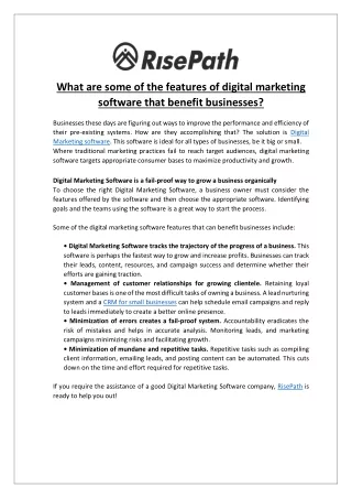 RisePath - What are some of the features of digital marketing software that bene
