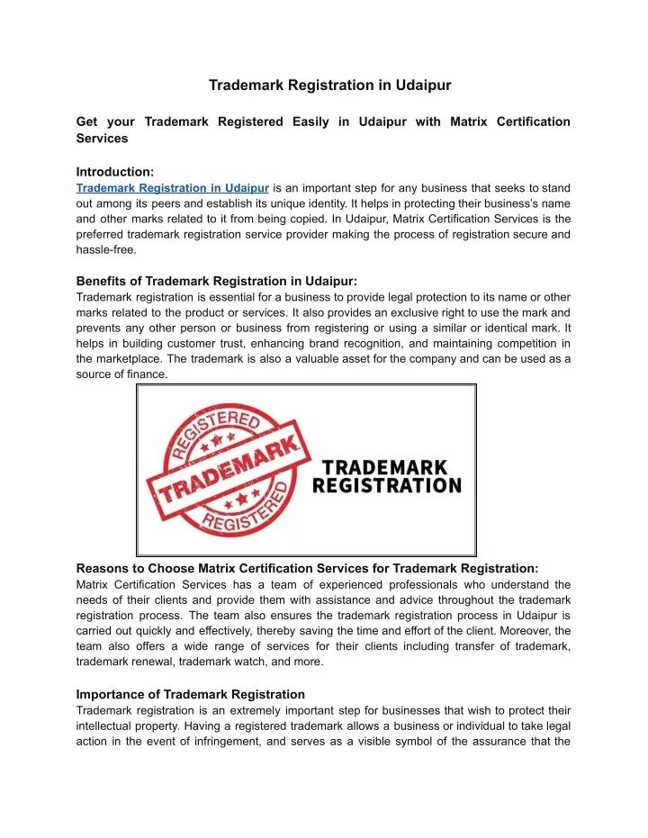 trademark registration in udaipur