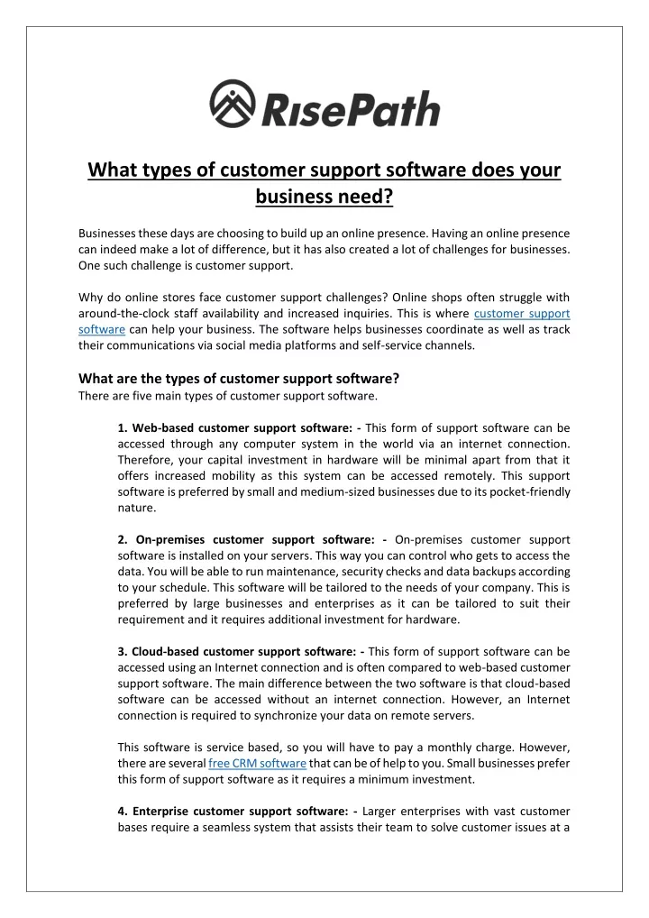 what types of customer support software does your