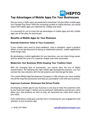 top advantages of mobile apps for your businesses