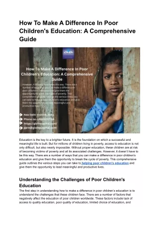 how to make a difference in poor children