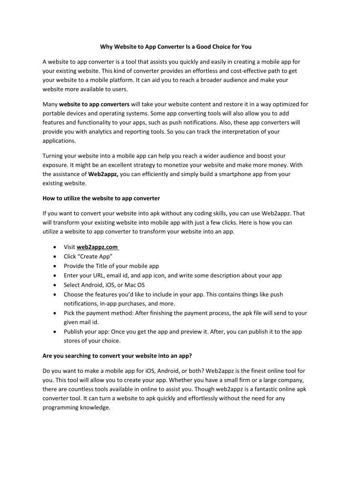 why website to app converter is a good choice