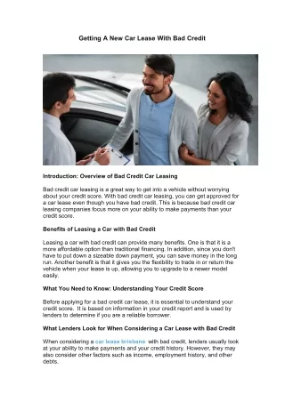 Getting A New Car Lease With Bad Credit
