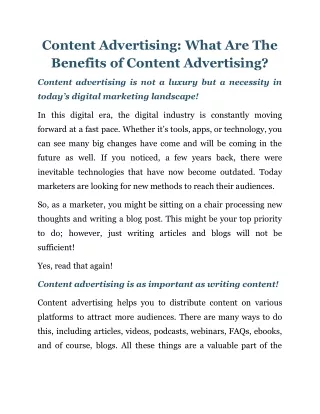 Content Advertising: What Are The Benefits of Content Advertising?