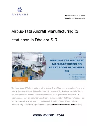 Airbus-Tata Aircraft Manufacturing to start soon in Dholera SIR
