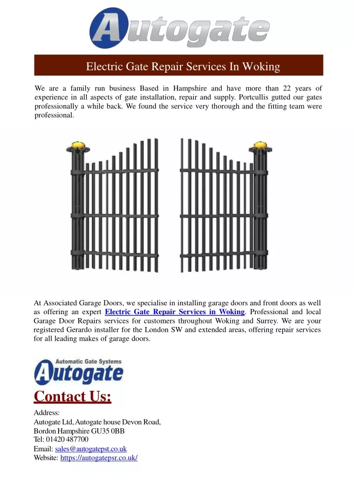 electric gate repair services in woking