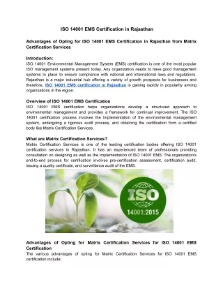 ISO 14001 EMS Certification in Rajasthan