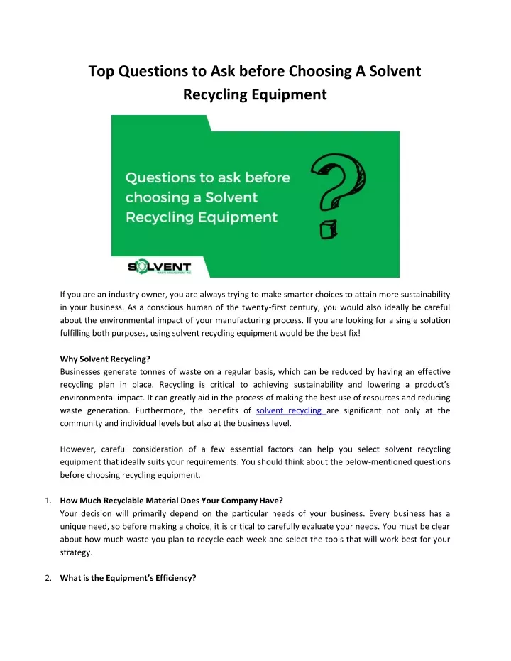 top questions to ask before choosing a solvent