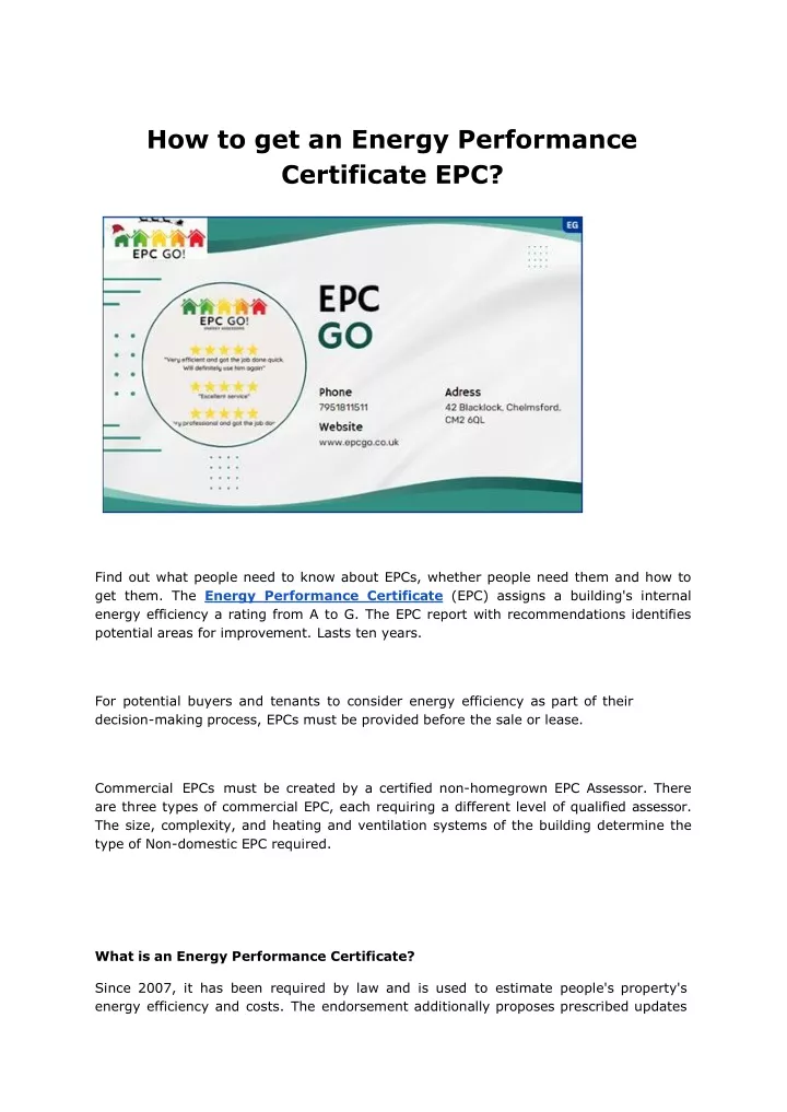 how to get an energy performance certificate epc