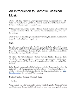 An Introduction to Carnatic Classical Music
