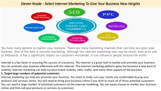 Steven Noske - Select Internet Marketing To Give Your Business New Heights