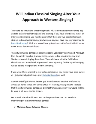 Will Indian Classical Singing Alter Your Approach to Western Singing