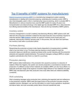 Top 8 benefits of MRP systems for manufacturers